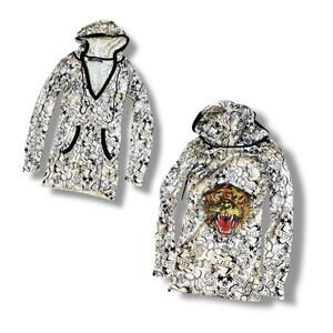 Y2K Ed Hardy Rhinestone Tiger Hoodie Dress